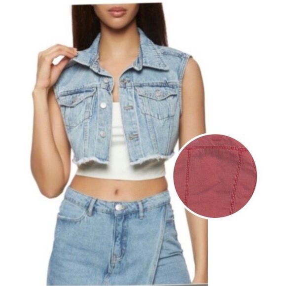 Highway Jeans Jackets & Blazers - Highway Jeans women’s large fits more SM-M Sleeveless Frayed orange denim vest